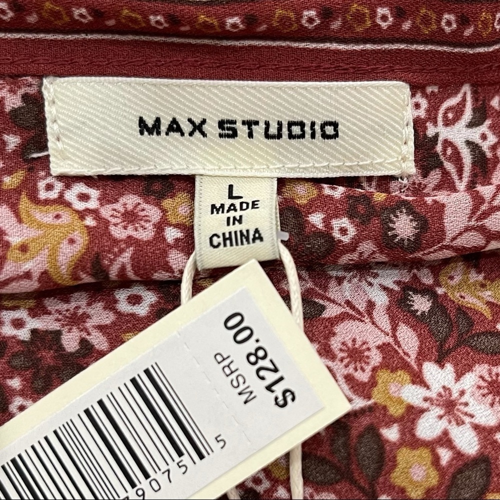 🔥 Max Studio Floral Flutter Boho Prairie Surplice Dress L New - Picture 11 of 13